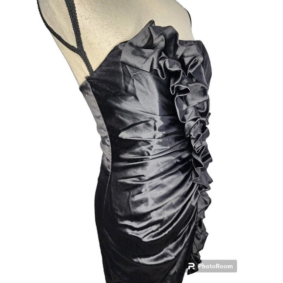 Jessica McClintock Gunne Sax 2 Black Satin Strapless Mini Dress 80s - Picture 3 of 11